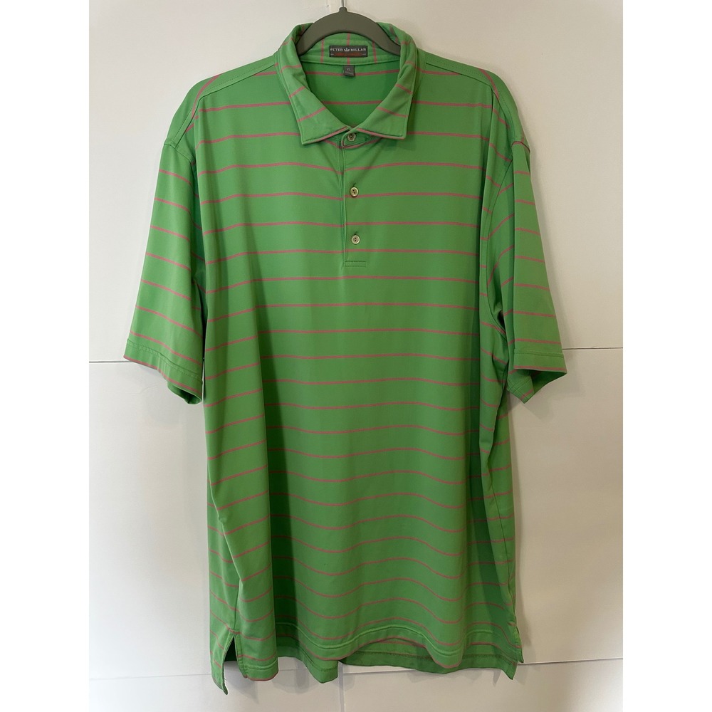 Peter Millar Summer Comfort Golf Polo Shirt Striped Green Pink XL